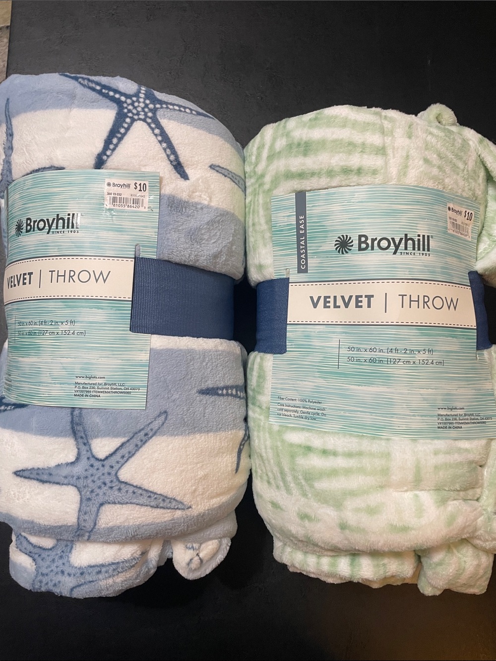 Velvet Throw Blankets set of 2 NWT coastal theme soft & light beautiful colors